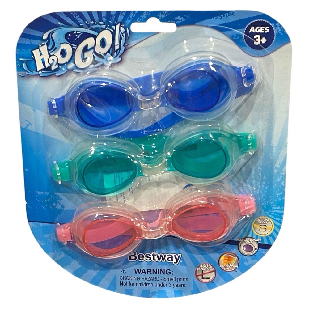 H2O GO! Swim Goggles Silicone Strap UV Protection Latex Free 3 Pack Child 3+